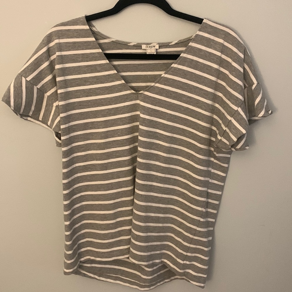 J Crew Grey and White Short Sleeve Top